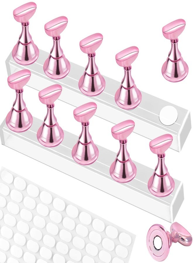 TKYZMS 2 Set Nail Stand,Nail Holder Stand with 100 Pcs Double Sided Tape,Press on Nail Stand,Nail Practice Hand,Nail Holder for Painting Nails,for Nail Art Display,Home DIY Beginner Salon Supplies(Pink) - Image 1